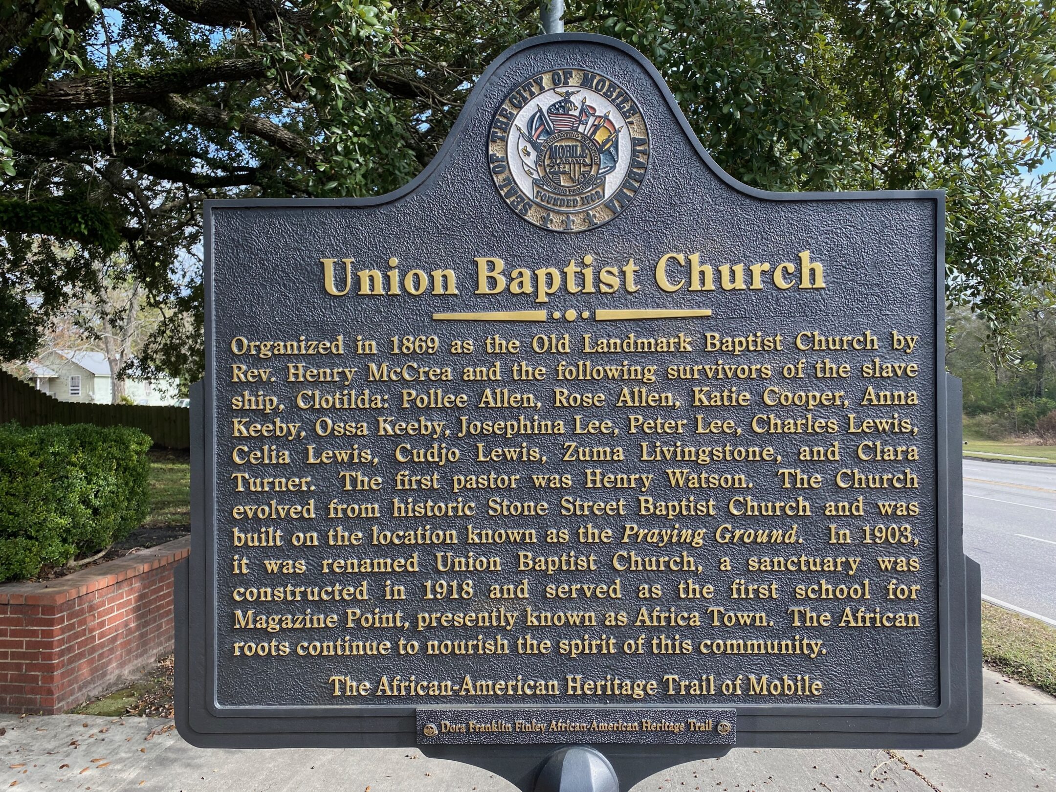 Historical marker outside of Union Baptist Church in Mobile, AL